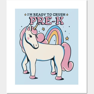 Ready to Crush Pre-K Cute Unicorn Back to School Preschool Posters and Art